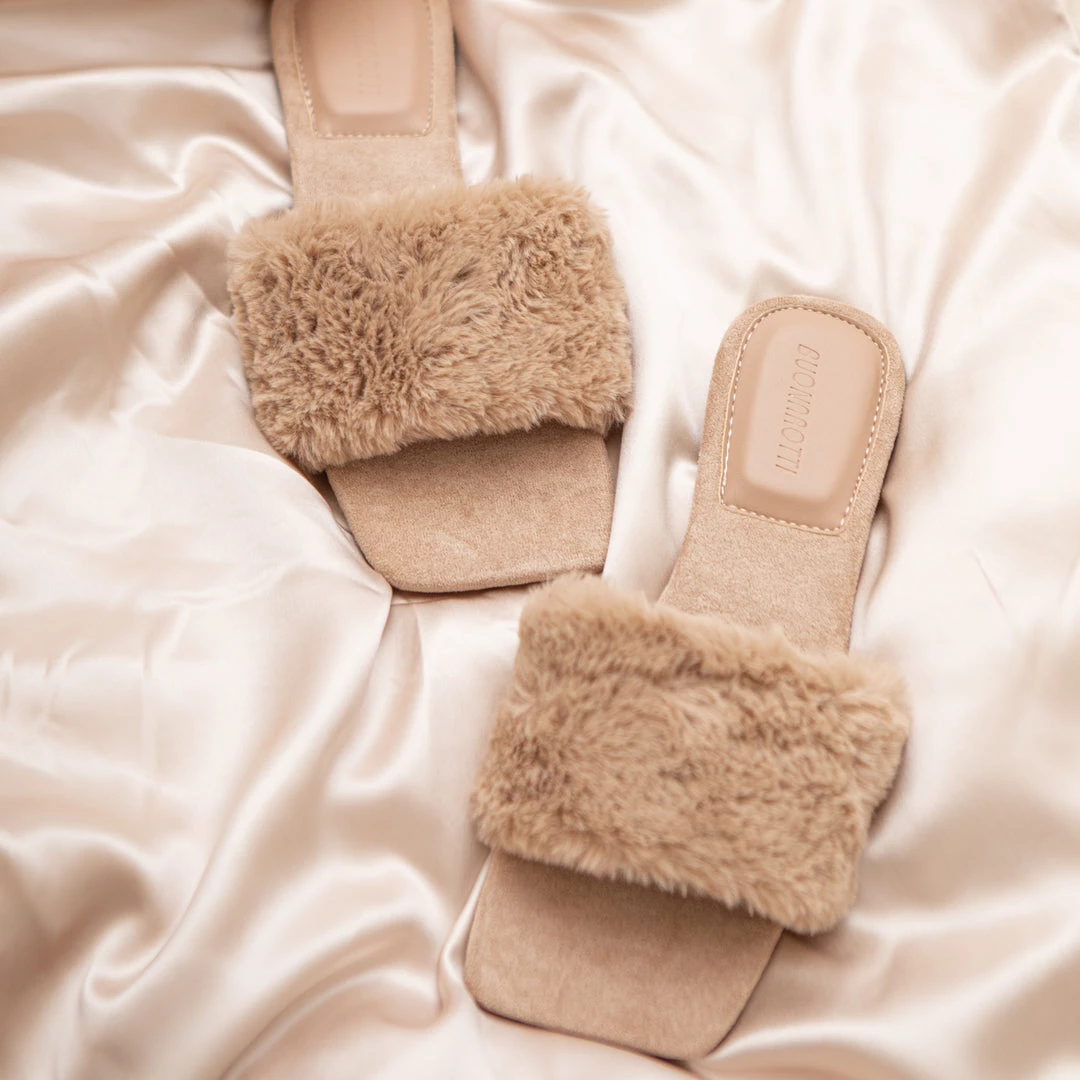 Sorelleuk New Arrivals Arya Fluffy Strap Slippers - Nude(SALE) 3 Sorelleuk New Arrivals Arya Fluffy Strap Slippers - Nude(SALE)