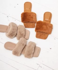Sorelleuk Issy Fluffy Double Strap Slippers - Nude(SALE)