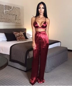 Sorelle Satin Palazzo Trousers - RED