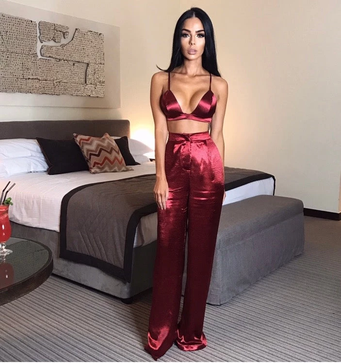 Sorelle Satin Palazzo Trousers - RED 1 Sorelle Satin Palazzo Trousers - RED