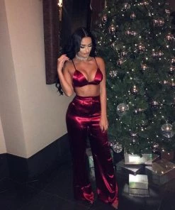 Sorelle Satin Palazzo Trousers - RED 7 Sorelle Satin Palazzo Trousers - RED