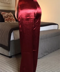 Sorelle Satin Palazzo Trousers - RED 6 Sorelle Satin Palazzo Trousers - RED