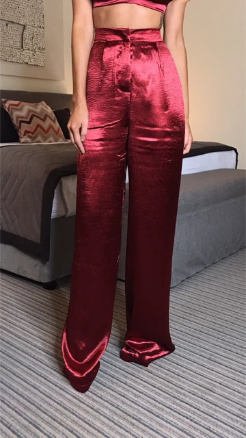 Sorelle Satin Palazzo Trousers - RED 2 Sorelle Satin Palazzo Trousers - RED