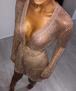 Sorelle Clothing Abbie Metallic Cardigan/Dress - Rose Gold