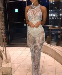 Sorelle Willow Halter Crochet Dress - Silver New Arrivals