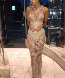 Sorelle Willow Halter Crochet Dress - Rose Gold New Arrivals