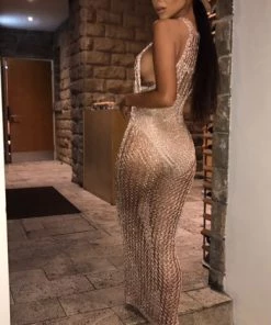 Sorelle Willow Halter Crochet Dress - Rose Gold New Arrivals