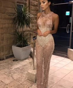 Sorelle Willow Halter Crochet Dress - Rose Gold New Arrivals