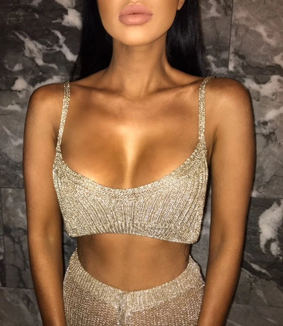 Sorelle Chiara Metallic Crop Top - Gold New Arrivals 4 Sorelle Chiara Metallic Crop Top - Gold New Arrivals