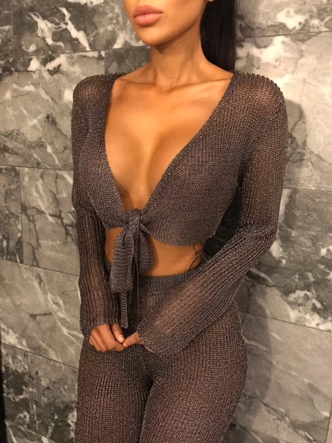 Sorelle New Arrivals Ariella Metallic Tie Top - Gun Metal 3 Sorelle New Arrivals Ariella Metallic Tie Top - Gun Metal