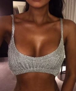 Sorelle Chiara Metallic Crop Top - Silver New Arrivals