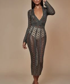 Sorelle New Arrivals Eve Metallic Dress - Gun Metal