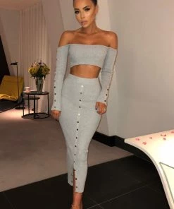 Sorelle Alessandra Ribbed Two Piece - Grey New Arrivals