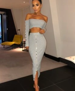 Sorelle Alessandra Ribbed Two Piece - Grey New Arrivals