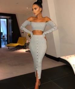Sorelle Alessandra Ribbed Two Piece - Grey New Arrivals