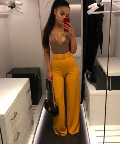 Sorelle Lilly Belted Palazzo Trousers - Mustard New Arrivals