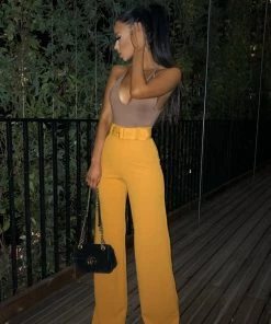Sorelle Lilly Belted Palazzo Trousers - Mustard New Arrivals