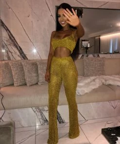 Sorelle Kylie Metallic Two Piece - Mustard New Arrivals