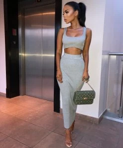Sorelle Kimberley Ribbed Two Piece- Grey New Arrivals