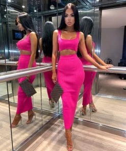Sorelle New Arrivals Neon Kimberley Ribbed Two Piece - Neon Pink