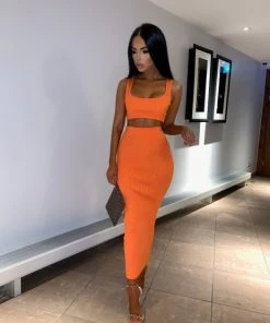 Sorelle Neon Kimberley Ribbed Two Piece - Neon Orange New Arrivals