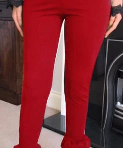 Sorelle Mila Frill Detail Trousers - Red (SALE)