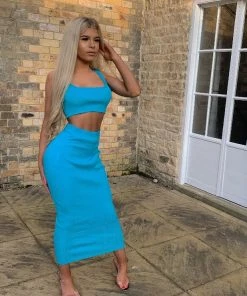 Sorelleuk Kimberley Ribbed Two Piece - Blue Clothing 5 Sorelleuk Kimberley Ribbed Two Piece - Blue Clothing