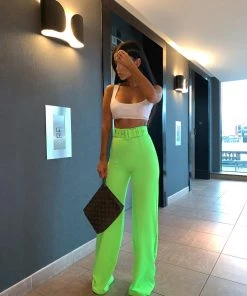 Sorelle Lilly Belted Palazzo Trousers - Lime