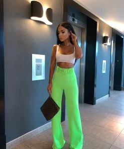 Sorelle Lilly Belted Palazzo Trousers - Lime