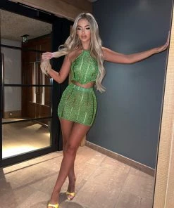 Sorelleuk Gia Metallic Two Piece - Emerald