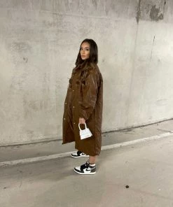 Sorelleuk New Arrivals Kelsey Faux Leather Puffa Coat - Brown (SALE)