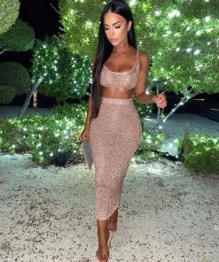 Sorelleuk New Arrivals Tiffy Metallic Two Piece - Rose Gold