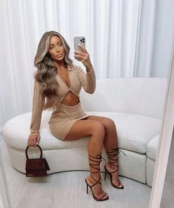 Sorelleuk New Arrivals Sorelle Naked Tie Up Heels - Brown