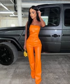 Sorelleuk Becca Vegan Leather Trousers - Orange