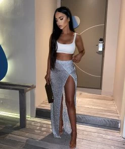 Sorelle New Arrivals Vienna Metallic Wrap Skirt - Silver