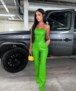 Sorelleuk New Arrivals Char Vegan Leather Top - Green