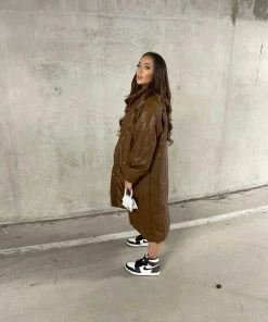 Sorelleuk New Arrivals Kelsey Faux Leather Puffa Coat - Brown (SALE)