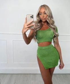 Sorelleuk New Arrivals Celine Petite Metallic Two Piece - Emerald