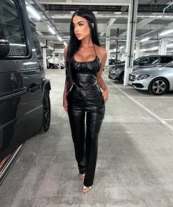 Sorelleuk Vanessa Vegan Leather Two Piece - Black New Arrivals