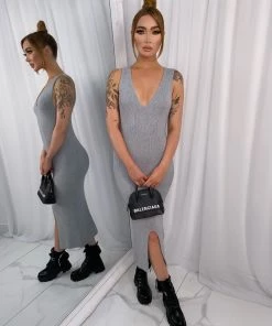 Sorelleuk New Arrivals Susie Knitted Dress - Light Grey (SALE)