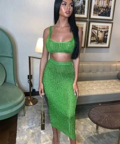 Sorelleuk New Arrivals Tiffy Metallic Two Piece - Emerald