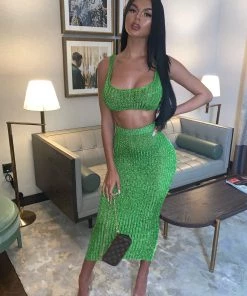 Sorelleuk New Arrivals Tiffy Metallic Two Piece - Emerald