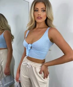 Sorelleuk New Arrivals Mara Tie Crop Top - Baby Blue