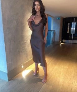 Sorelleuk New Arrivals Violette Slip Dress - Chocolate