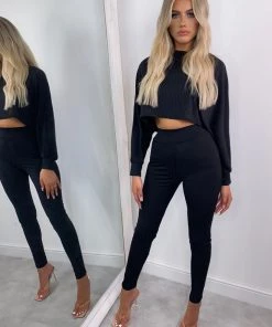 Sorelleuk Masie Ribbed Two Piece Loungwear - Black