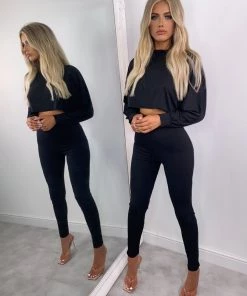 Sorelleuk Masie Ribbed Two Piece Loungwear - Black