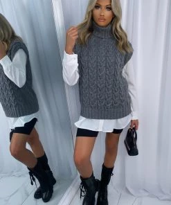 Sorelleuk New Arrivals Karina Roll Neck Knitted Jumper - Dark Grey (SALE)