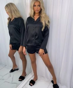 Sorelleuk New Arrivals Alex Short Silk Pyjamas - Black