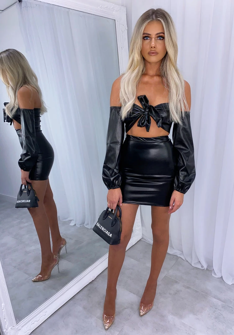 Sorelleuk Carmela PU Two Piece - Black New Arrivals 2 Sorelleuk Carmela PU Two Piece - Black New Arrivals