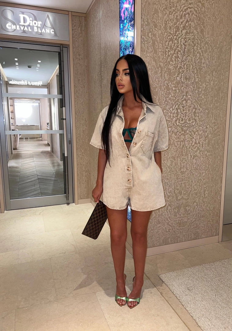 Sorelleuk Alaia Denim Playsuit - Stone 1 Sorelleuk Alaia Denim Playsuit - Stone